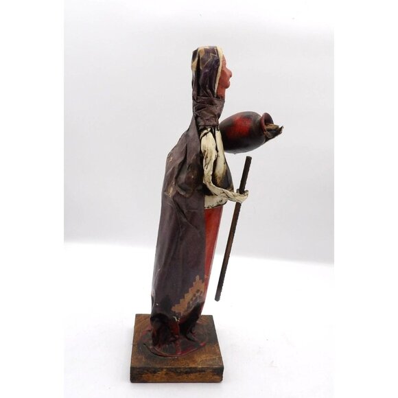 Viejita Papel Mache Old Woman w Wine Jug & Walking Stick Papier Mache 12x3½x3½ - Picture 6 of 6
